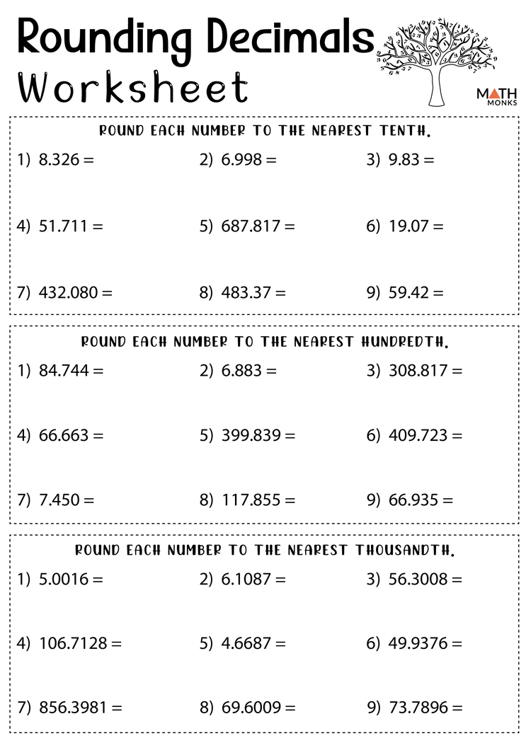 5th Grade Rounding Decimals Worksheets