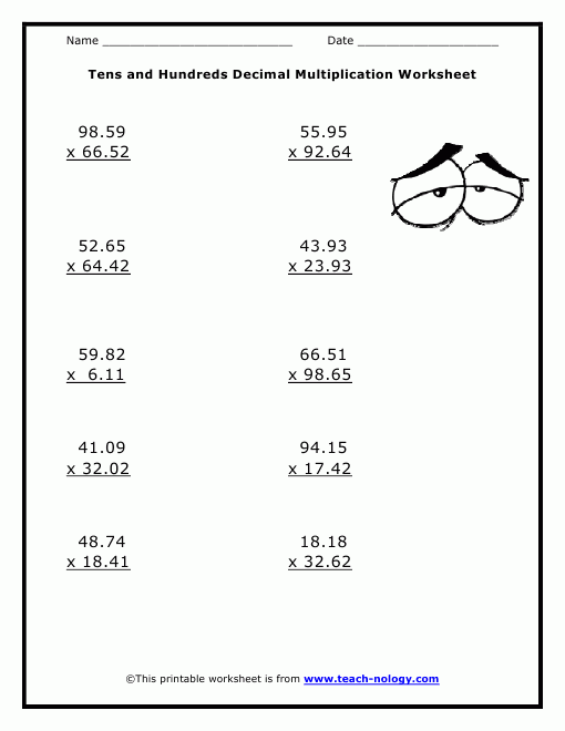 6th Grade Decimal Multiplication Worksheets