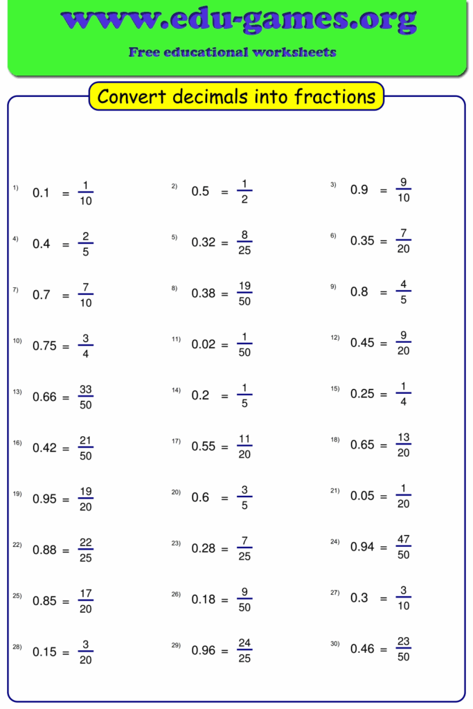 6th Grade Fraction Worksheet