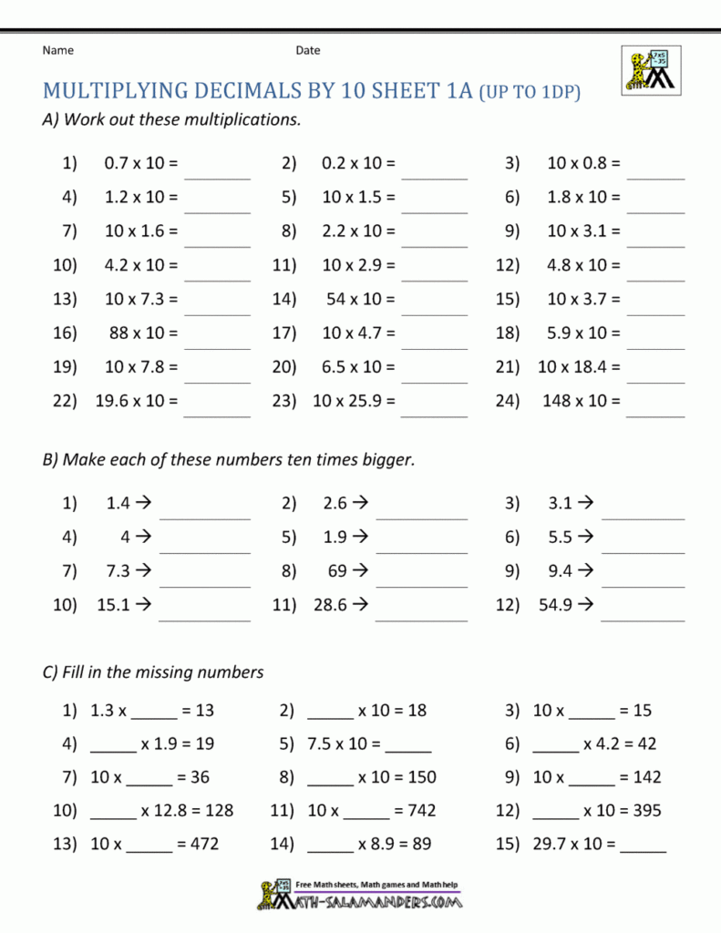 6Th Grade Multiplication Decimals Worksheets Phenomenal 6th Grade 