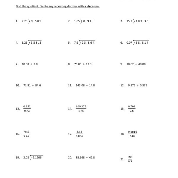 7th Grade Multiplying Decimals Worksheets With Answers Kiddo Worksheet