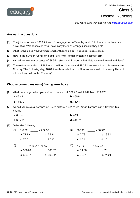 96 DPS MATHS WORKSHEET FOR CLASS 5