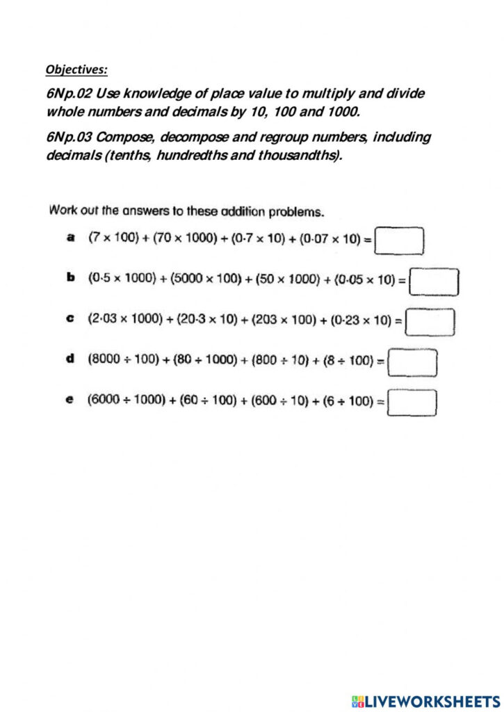 Actividad De Compose And Decompose Numbers