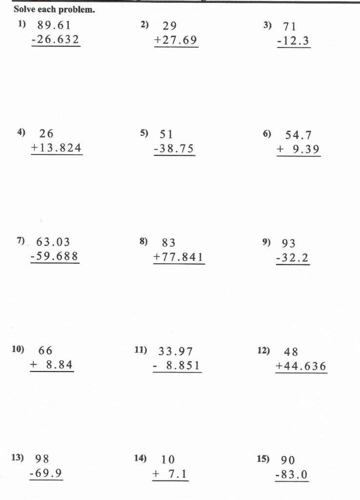 Add And Subtract Decimals 2 Worksheet