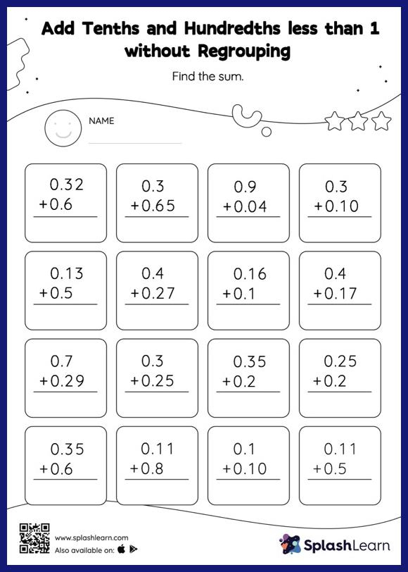 Add Tenths And Hundredths Worksheets For Kids Online SplashLearn