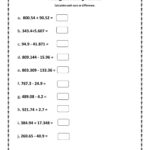 Adding And Subtracting Decimal Worksheet