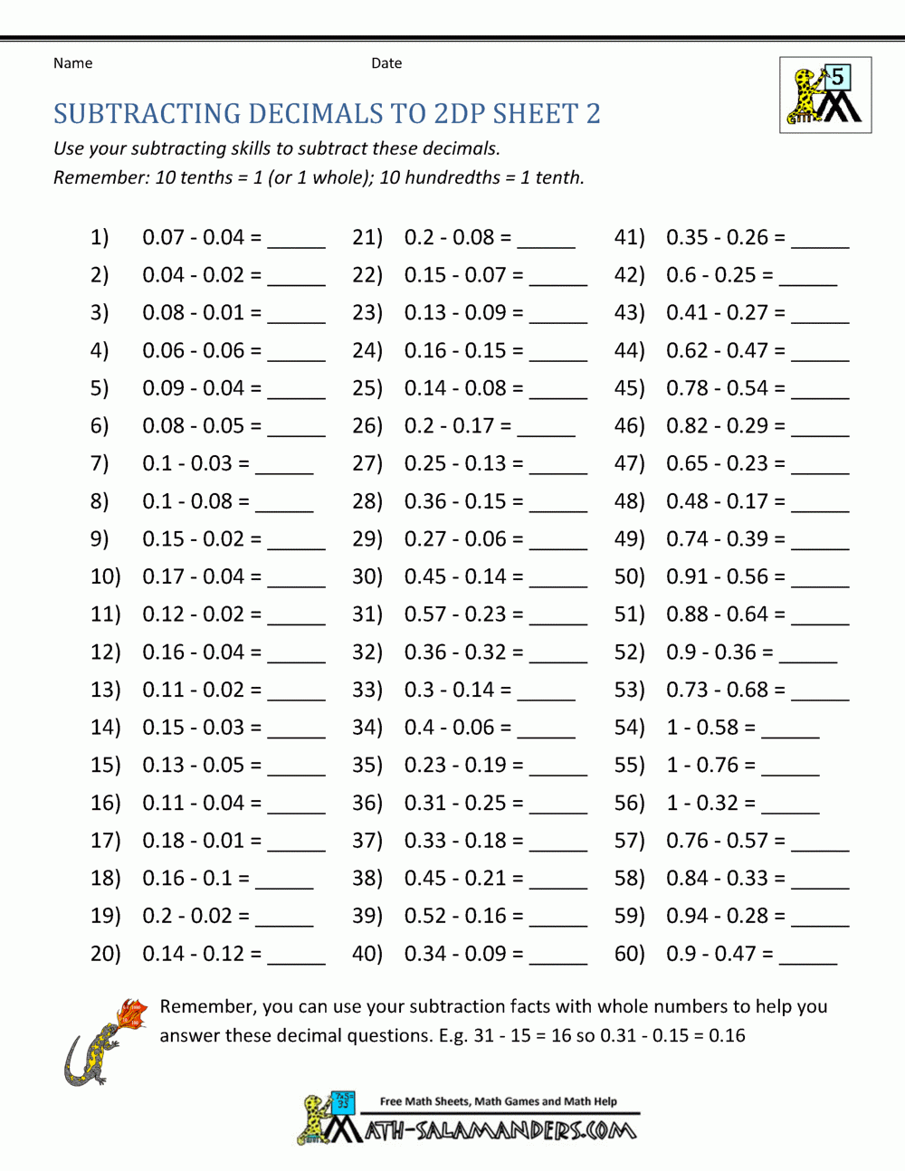 Adding And Subtracting Decimals Worksheet Twinkl