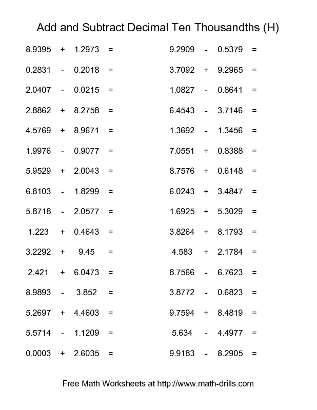 Adding And Subtracting Decimals Worksheets Pdf 7th Grade Askworksheet