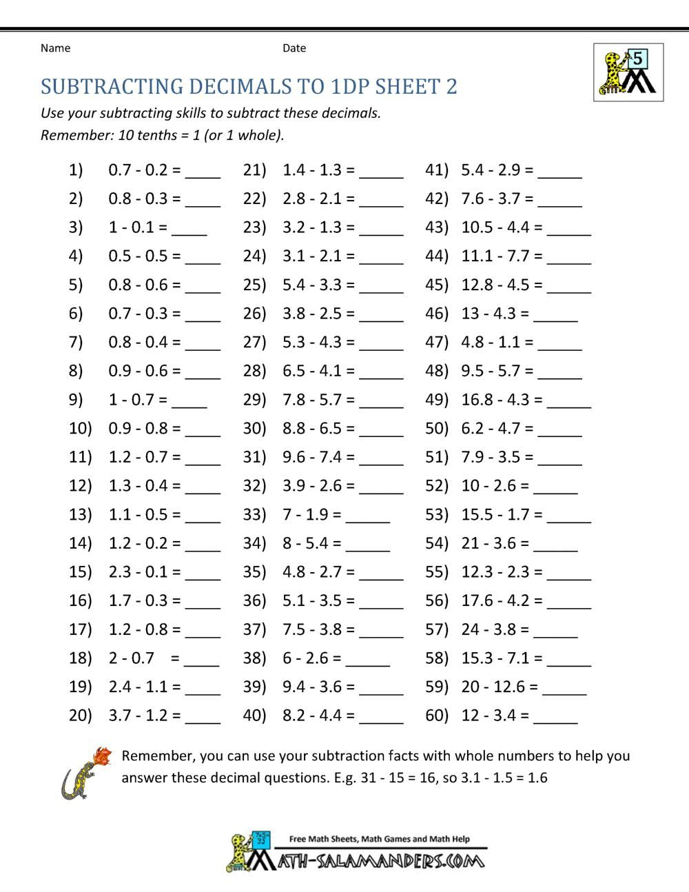 Adding And Subtracting Decimals Worksheets Pdf WorksSheet List