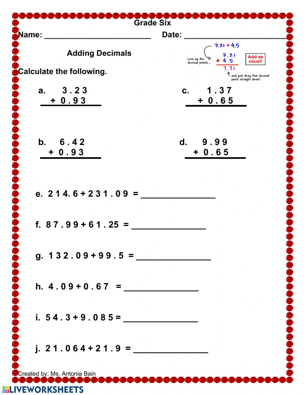 Adding Decimals Worksheet Pdf