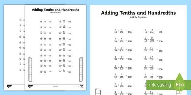 Adding Tenths And Hundredths Worksheet Math Resource Twinkl