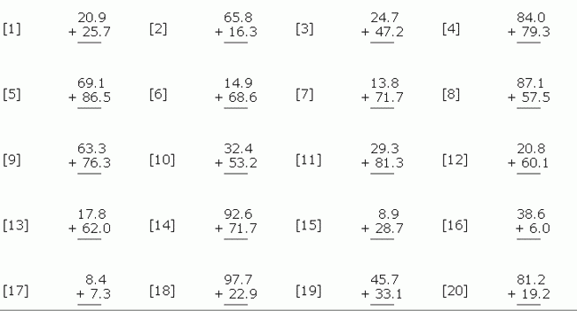 Basic Math Decimals Worksheet Sample