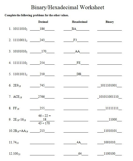 Binary Hexadecimal Worksheet Teaching Resources Worksheets 