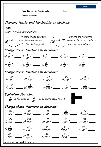 Changing Tenths And Hundredths To Decimals Mathematics Skills Online 