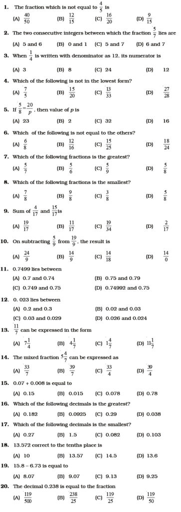 Class 6 Important Questions For Maths Fractions And Decimals