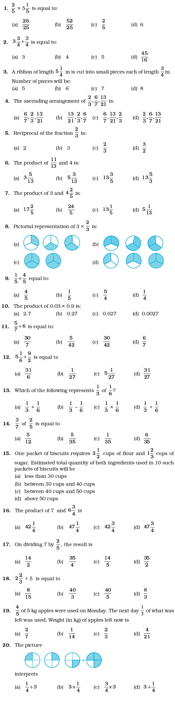 Class 7 Important Questions For Maths Fractions And Decimals 