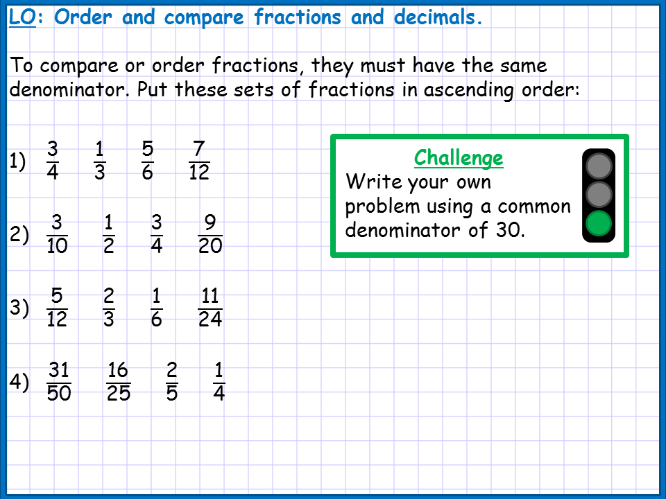 Comparing And Ordering Fractions And Decimals LOTW