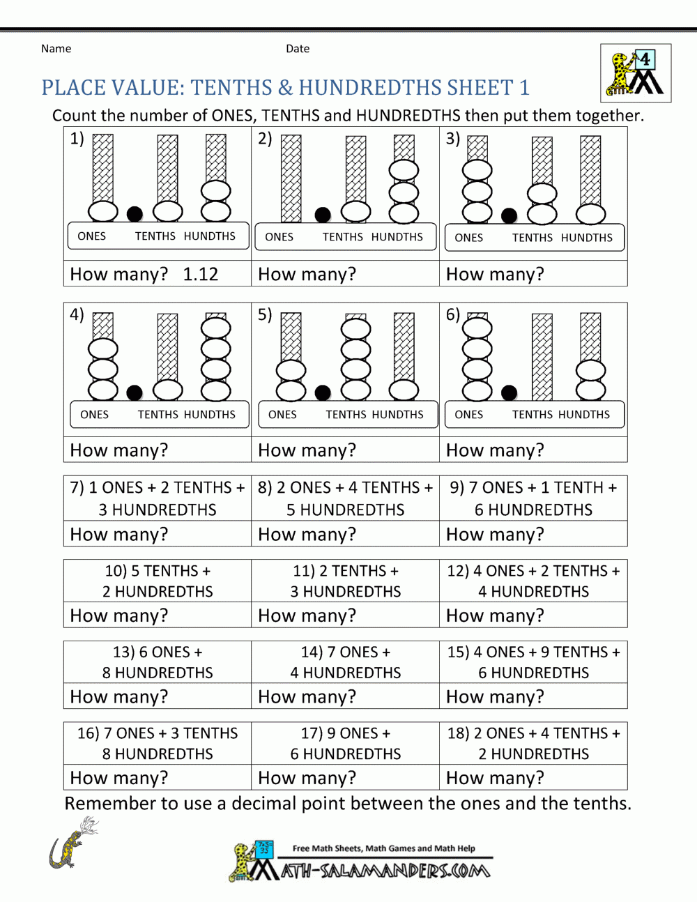 Comparing Decimals With Models Worksheet Examples And Forms