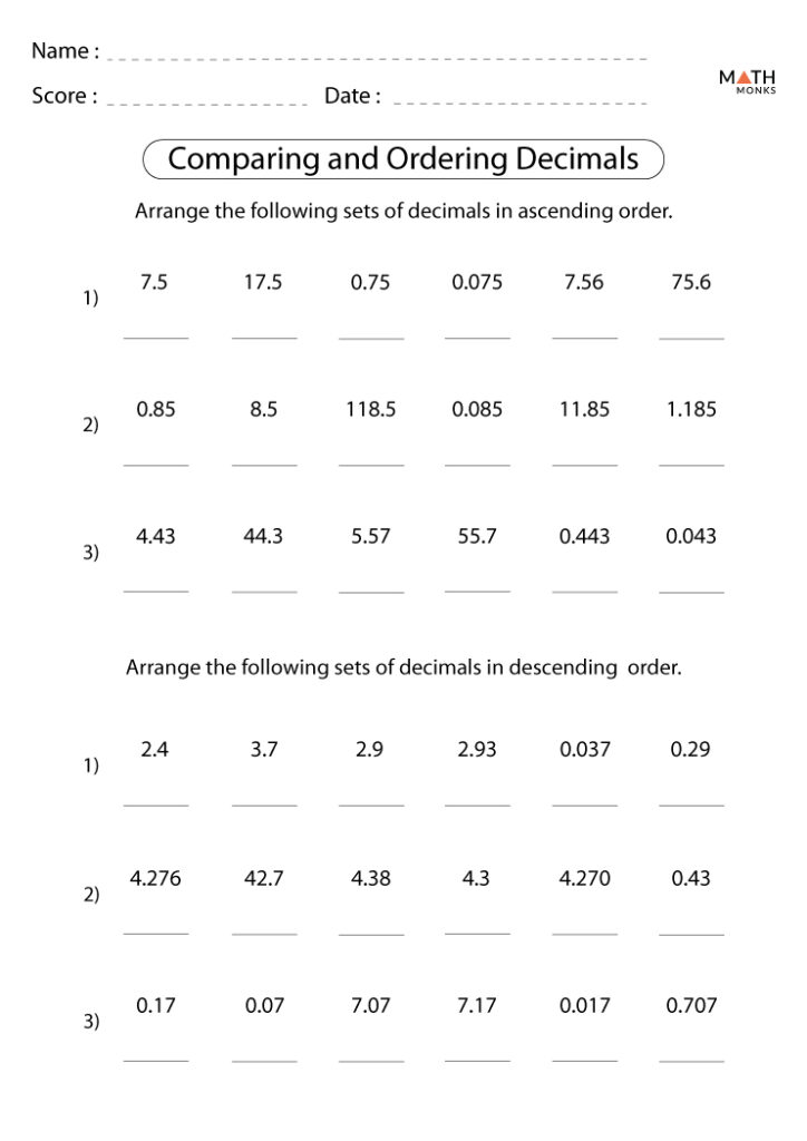 Comparing Decimals Worksheets Comparing Decimals Worksheets By Hello