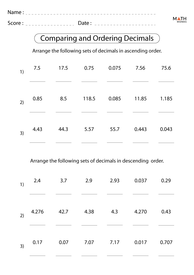 Comparing Decimals Worksheets Comparing Decimals Worksheets By Hello 