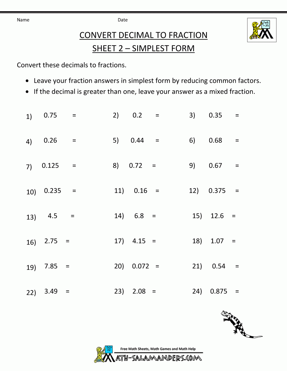 Convert Decimal To Fraction