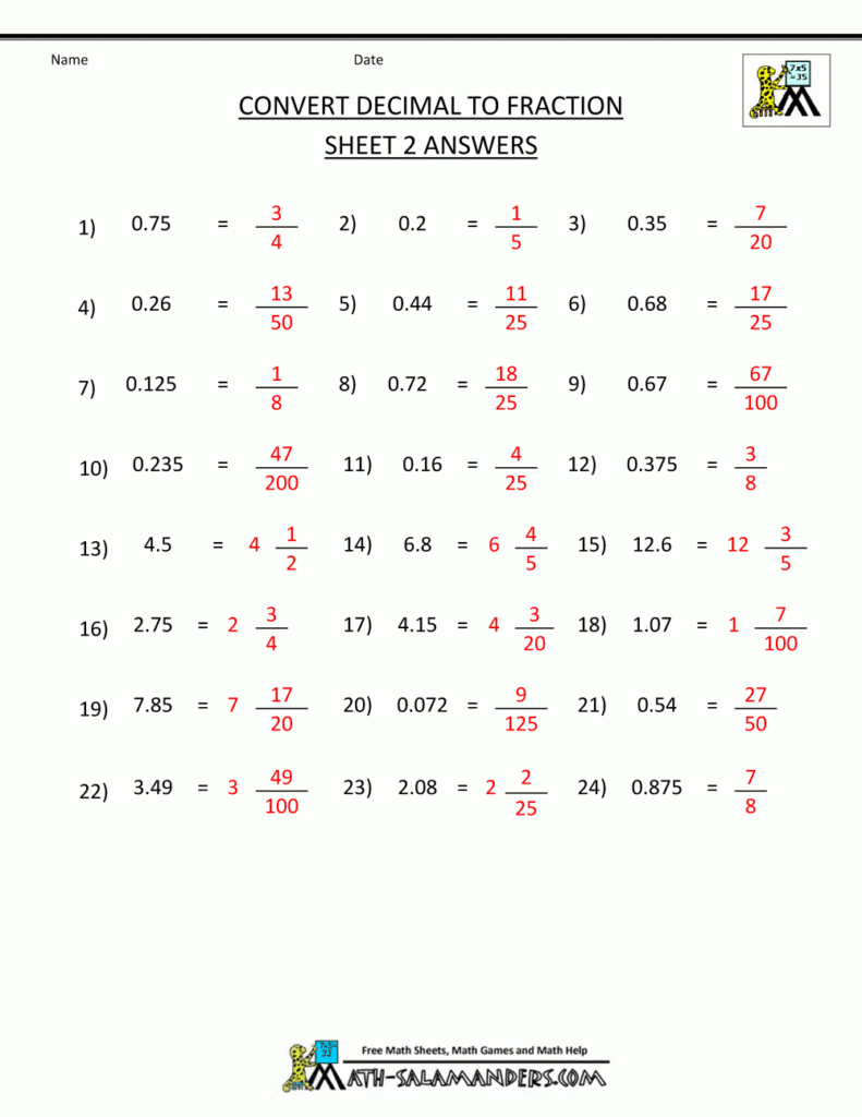 Convert Fractions To Decimals Worksheets Free Printable Printable 