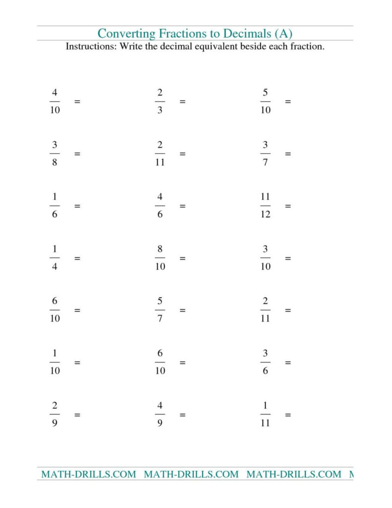 Convert Fractions To Decimals Worksheets Pdf