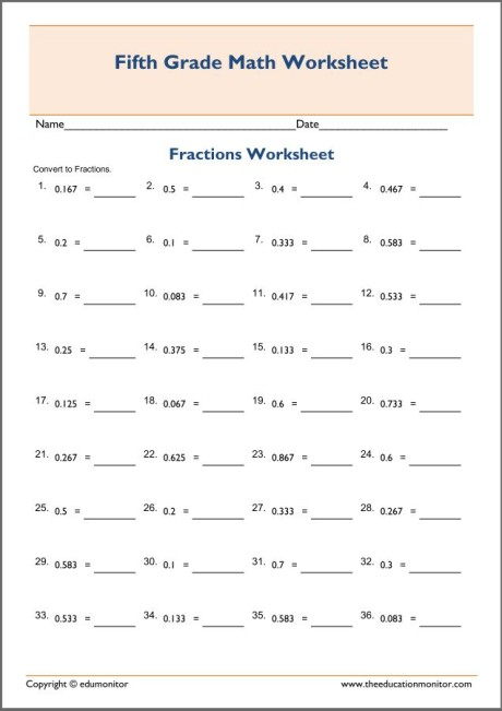 Converting Decimals To Fractions Worksheet EduMonitor