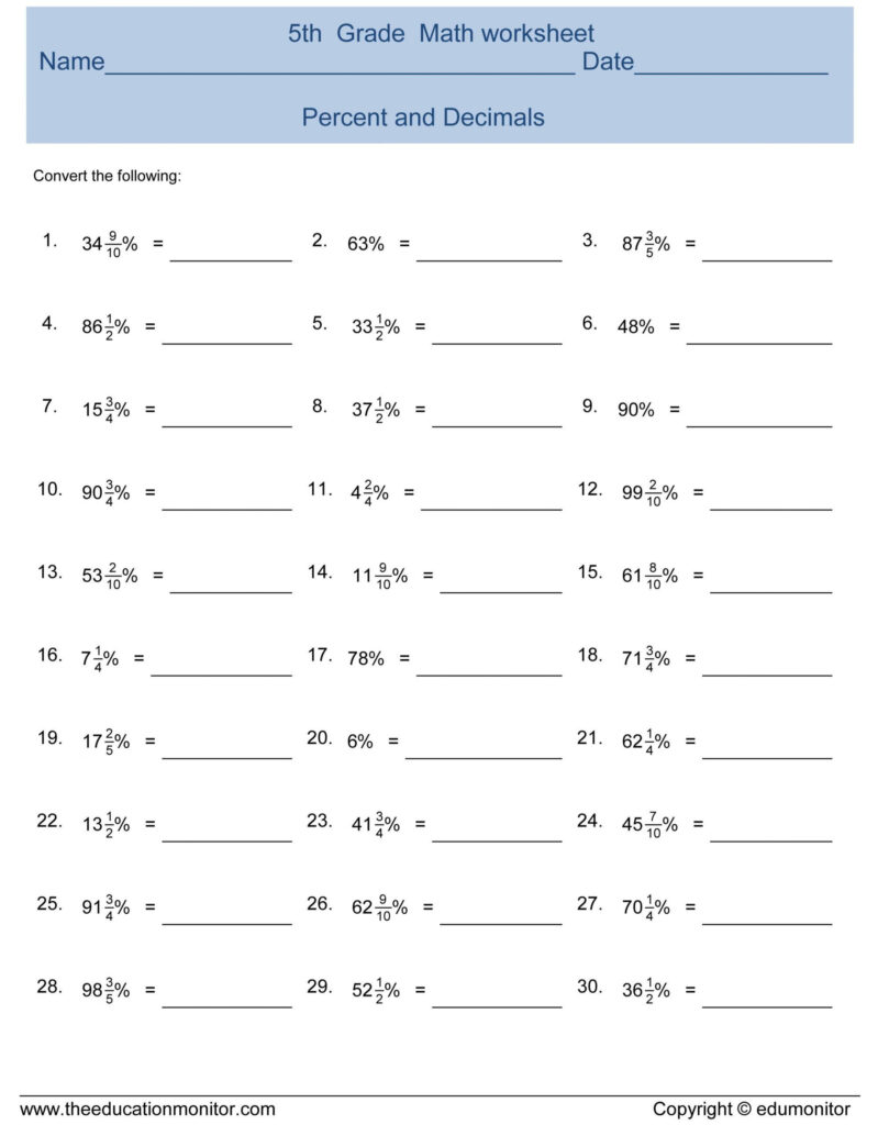 Converting Fractions To Decimals Worksheet 5th Grade Answer Key 