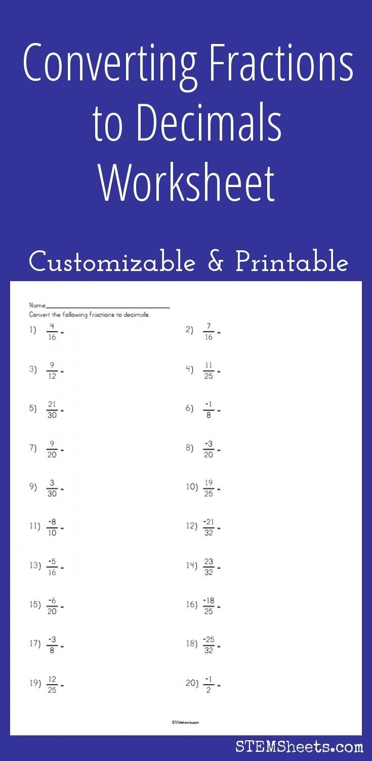 Converting Fractions To Decimals Worksheet Fractions To Decimals 