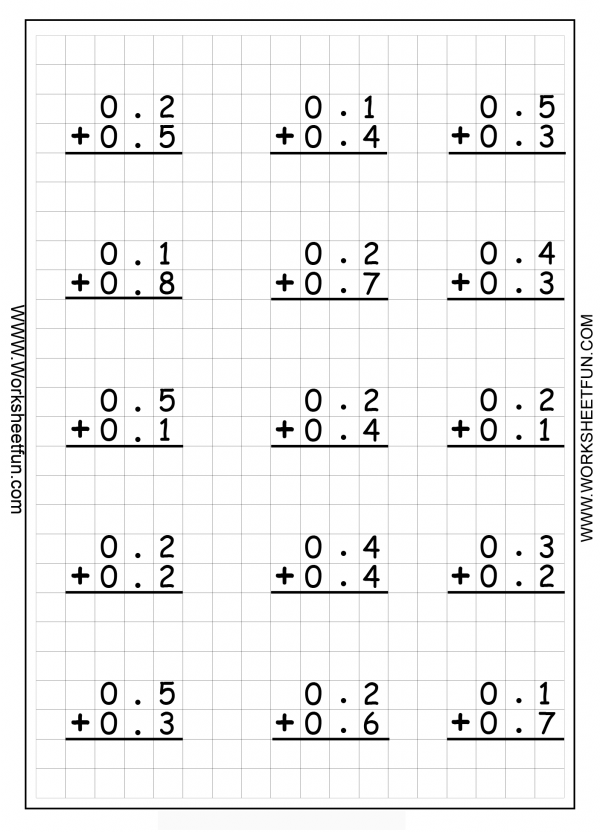 Decimal Addition No Regrouping 6 Worksheets FREE Printable