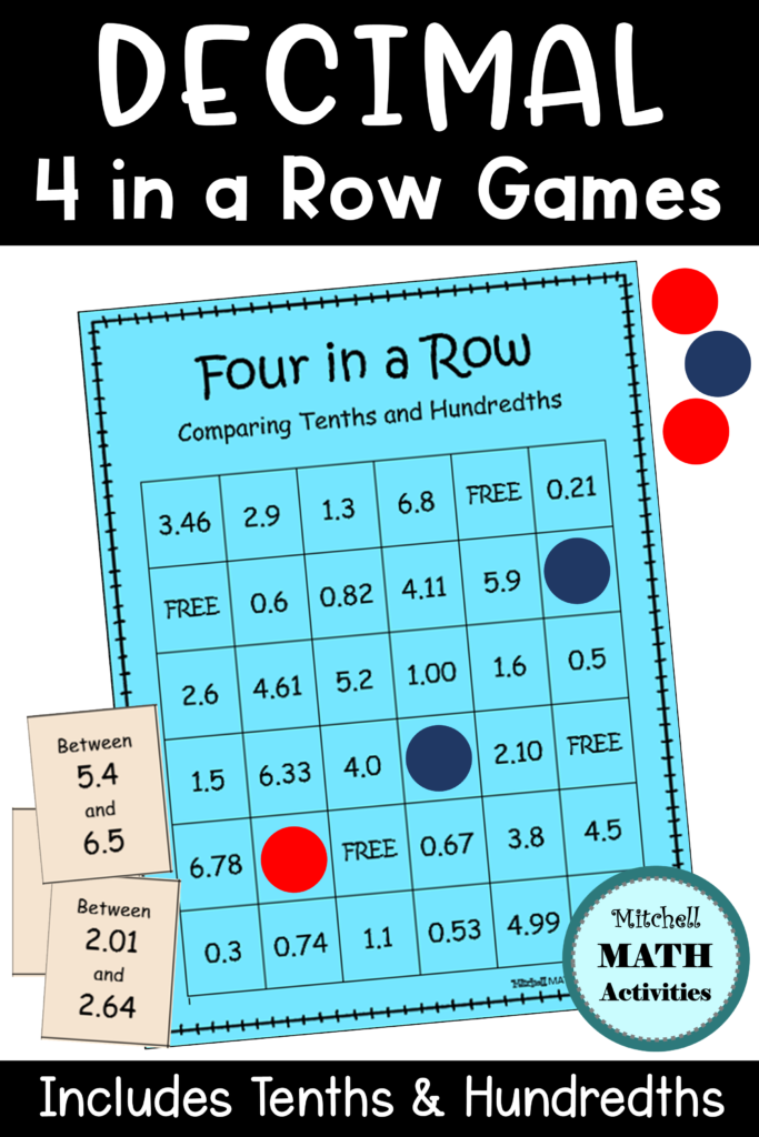 Decimal Comparison Four In A Row Games Decimals Decimal Games Math