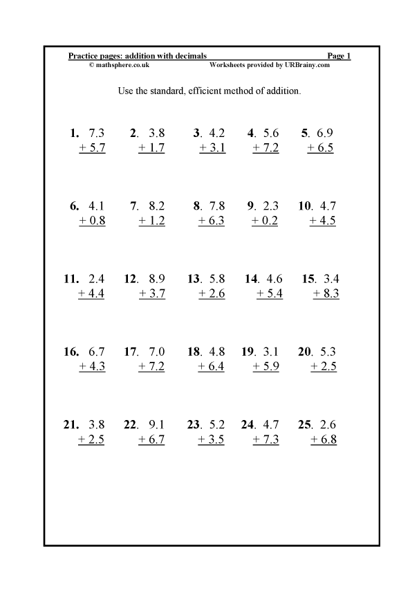 Decimal Computation Worksheet For 5th 6th Grade Lesson Planet Math 