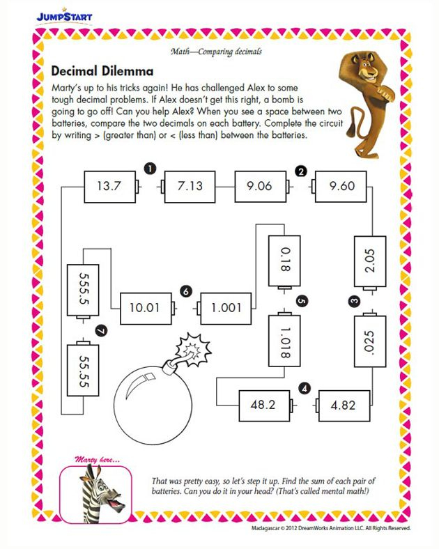 Decimal Dilemma 5th Grade Math Worksheets JumpStart 5th Grade 