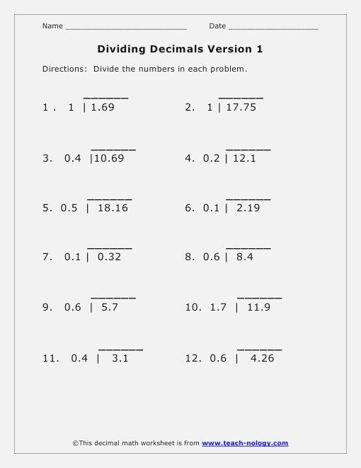 Decimal Division Worksheets 6th Grade Division Worksheets Decimal 