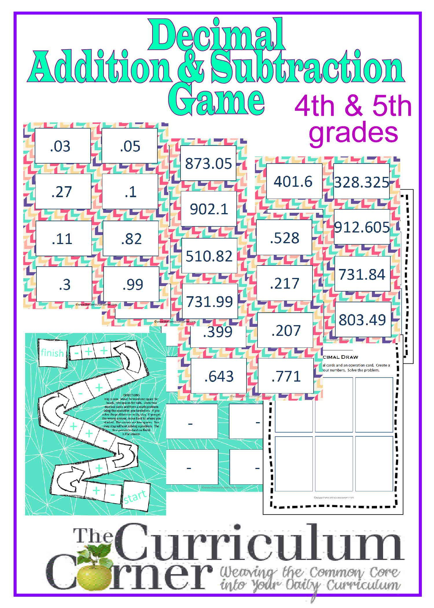 Decimal Game Math Decimals Decimals 5th Grade Math