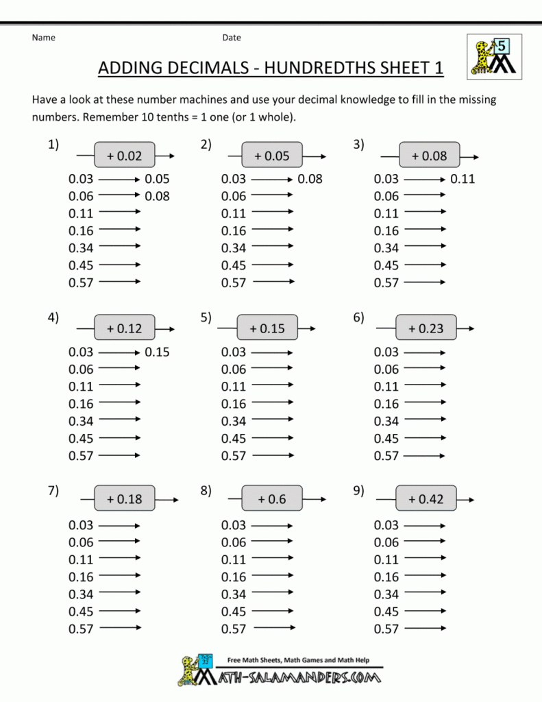 Decimal Math Worksheets Addition