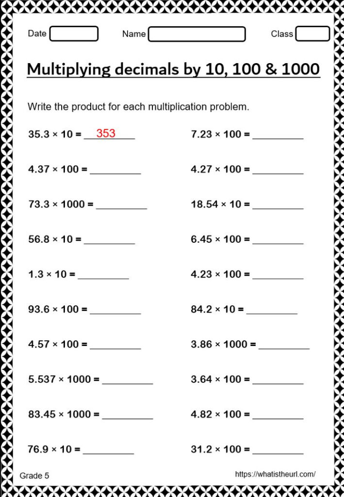 Decimal Multiplication Worksheet For Grade 5 Decimal Multiplication