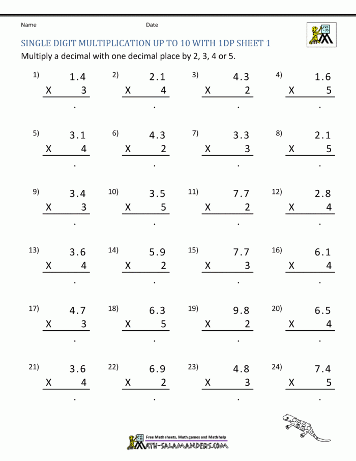 Decimal Multiplication Worksheets 99Worksheets
