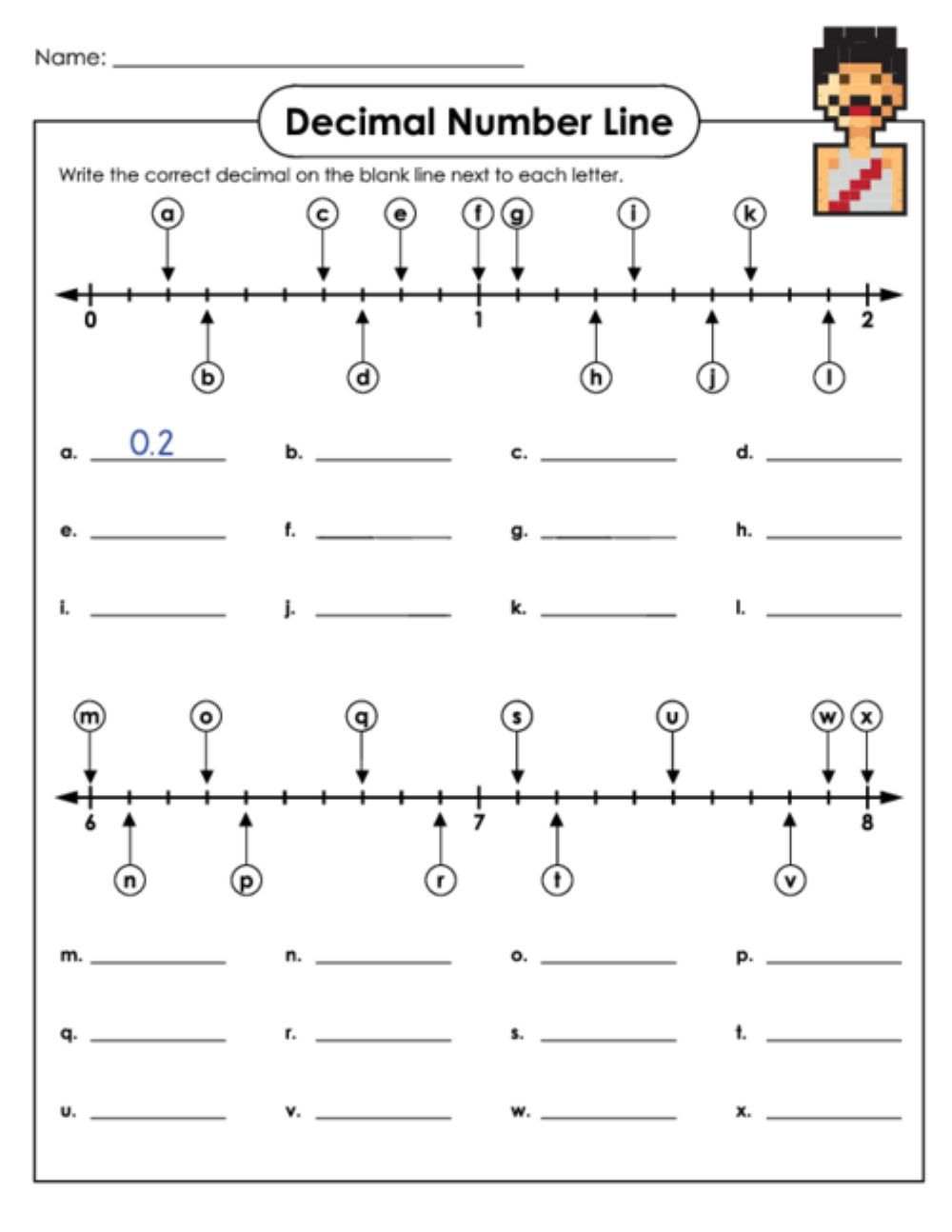 Decimal Number Line Interactive Worksheet