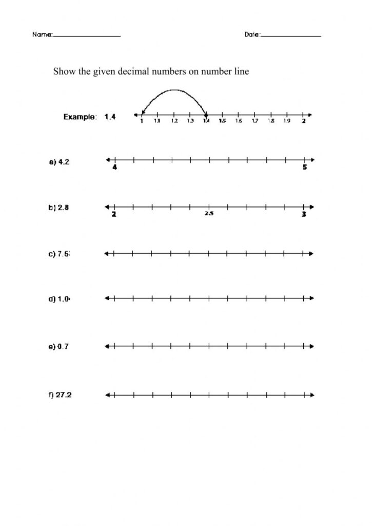 Decimal Number Line Worksheet