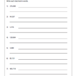 Decimal Number Names Worksheets