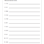 Decimal Number Names Worksheets