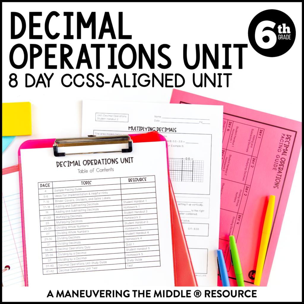 Decimal Operations Unit 6th Grade CCSS Maneuvering The Middle