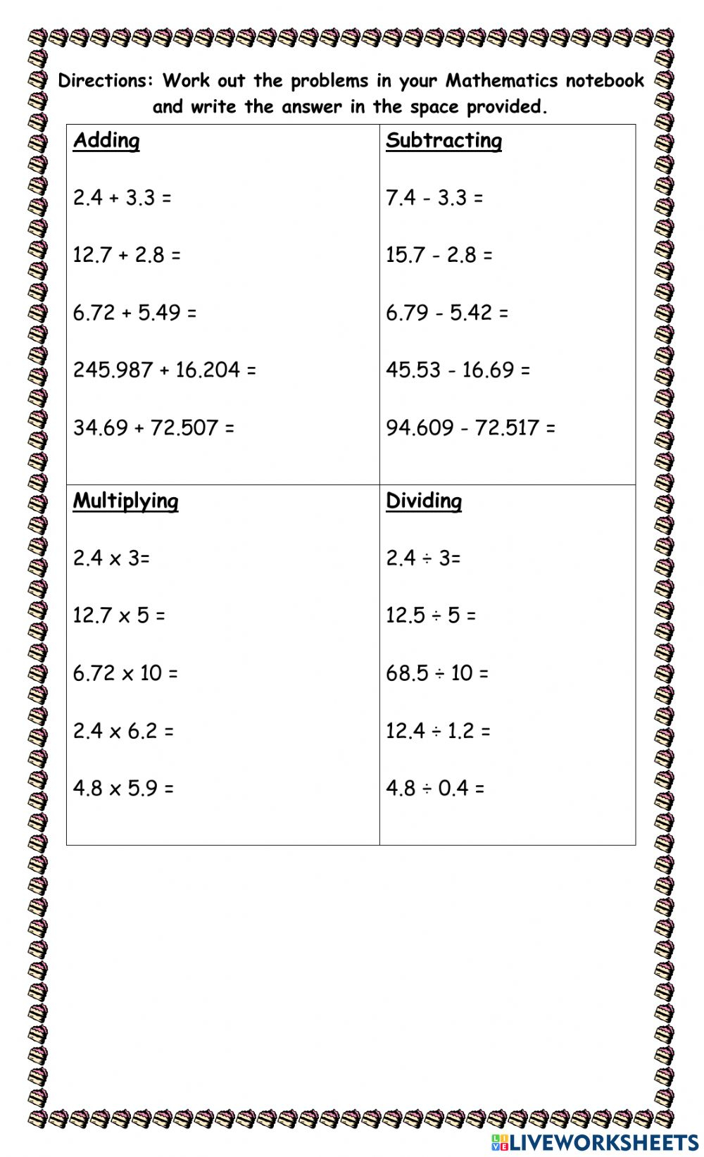 Decimal Operations Worksheet Homeschooldressagecom Socialwebrowsing 