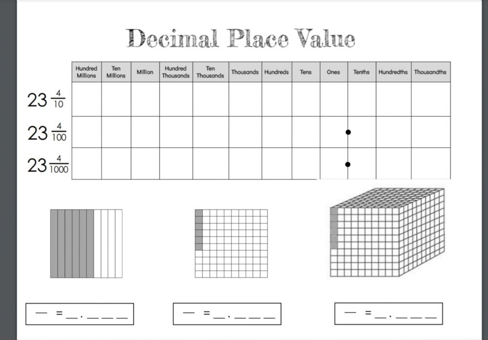 Decimal Place Value Base 10 Worksheet