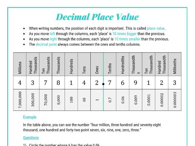Decimal Place Value KS3 Numbers Teaching Resources