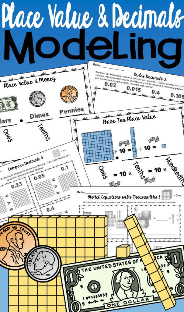 Decimal Place Value Modeling Comparing Decimals Worksheets Notes 