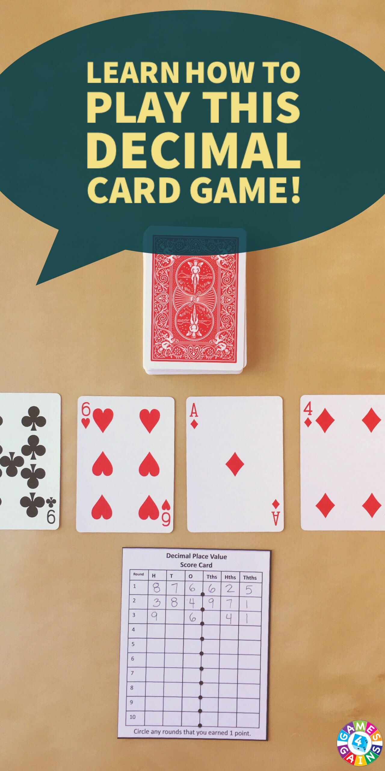 Decimal Place Value With Playing Cards Games 4 Gains Place Value 