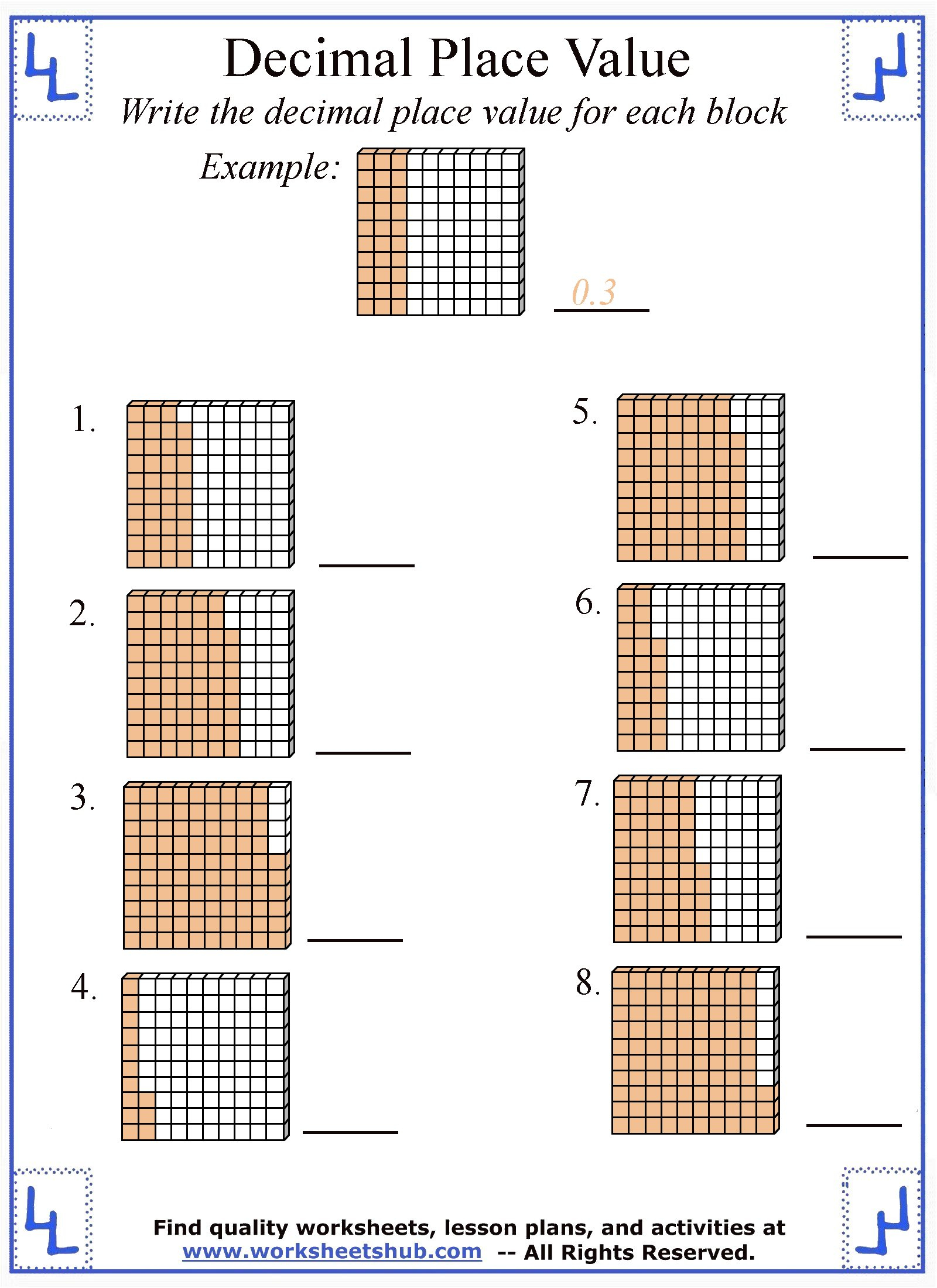 Decimal Place Value Worksheets Decimal Place Value Worksheets 4th 